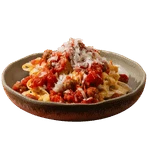 Fettuccine crémeuses, sauce tomate et mini boulettes